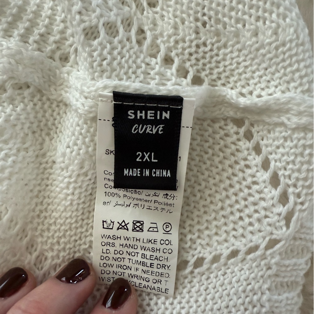 SHEIN White Open-Front Open-Knit Cardigan, 2X - Picture 9 of 11